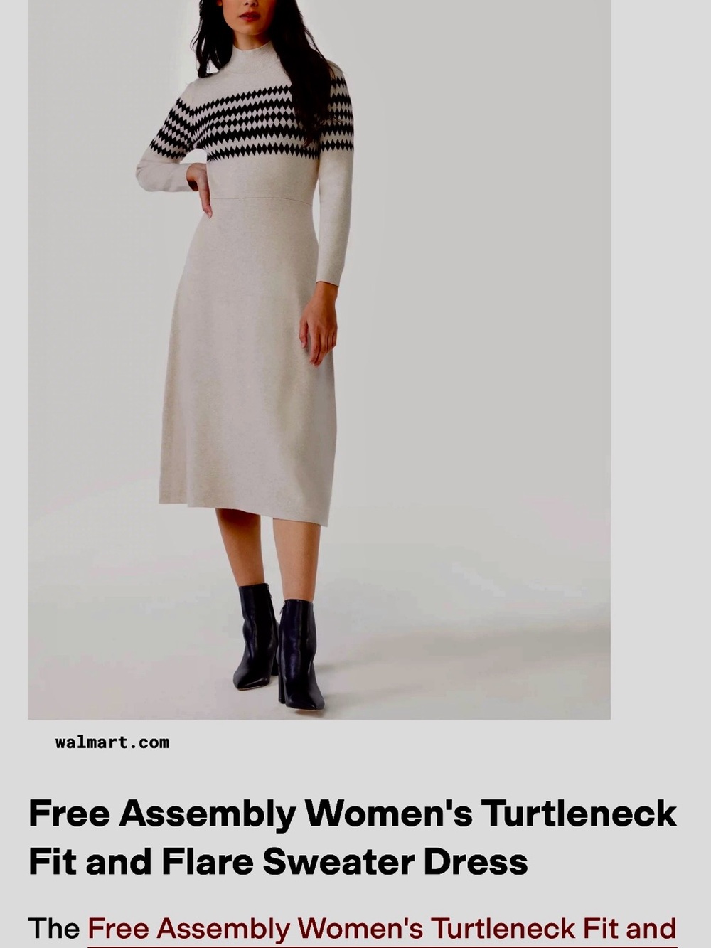Free Assembly Cream Turtleneck Fit-and-Flare Sweater Dress. Size L